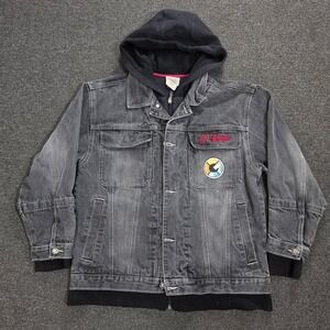 VTG G Unit Denim Jacket Mens Large Black Hooded Y2K Hip Hop Graphic Trucker Coat